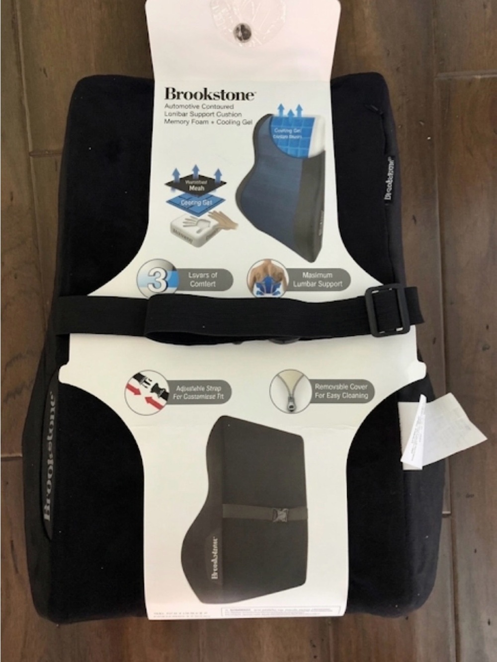 Brookstone Automotive Contour Lumbar Support Cushion Memory Foam Cooling Gel NEW